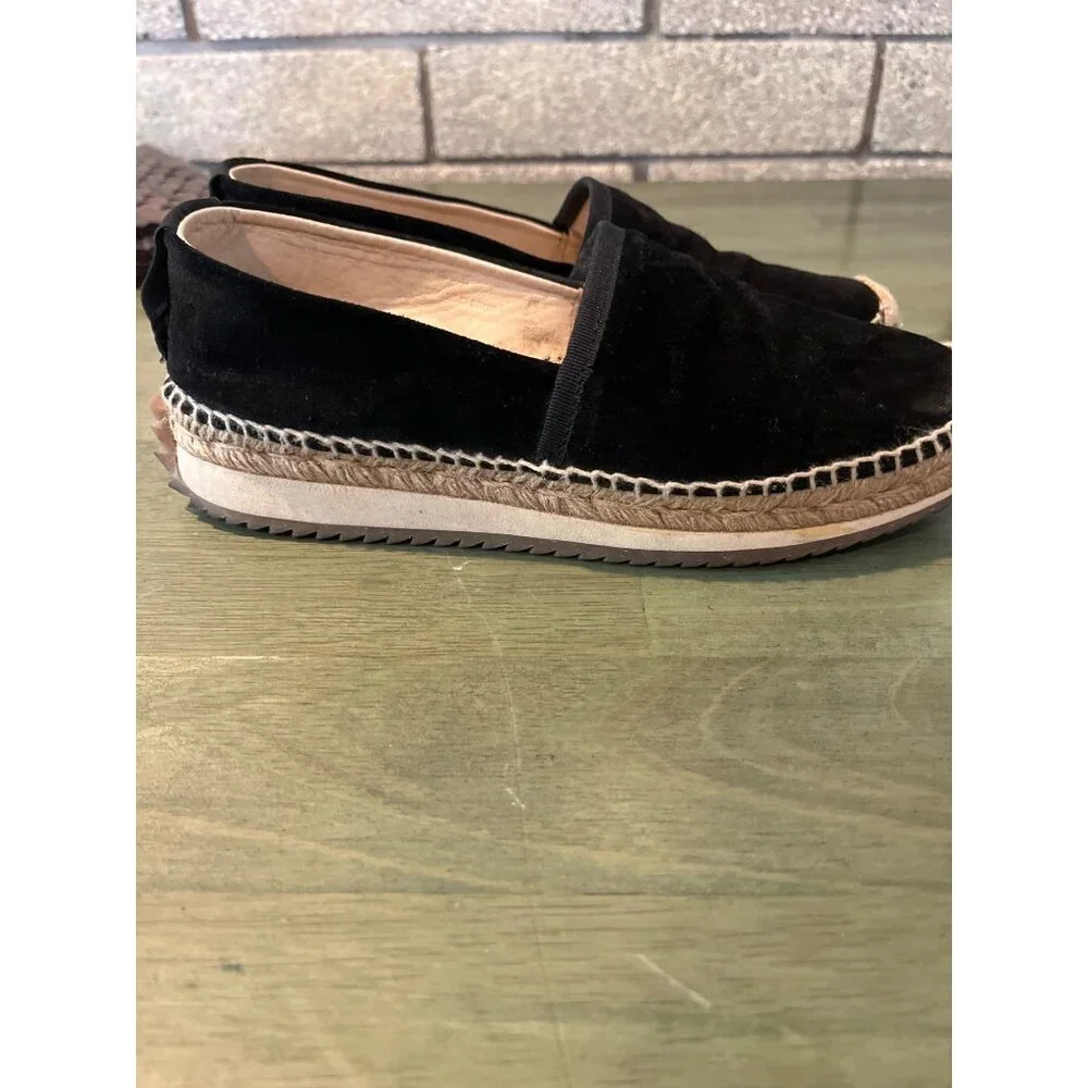 Rag & Bone Black Suede Espadrille Flats Women Size 39 Slip-On Rubber Sole Rope D